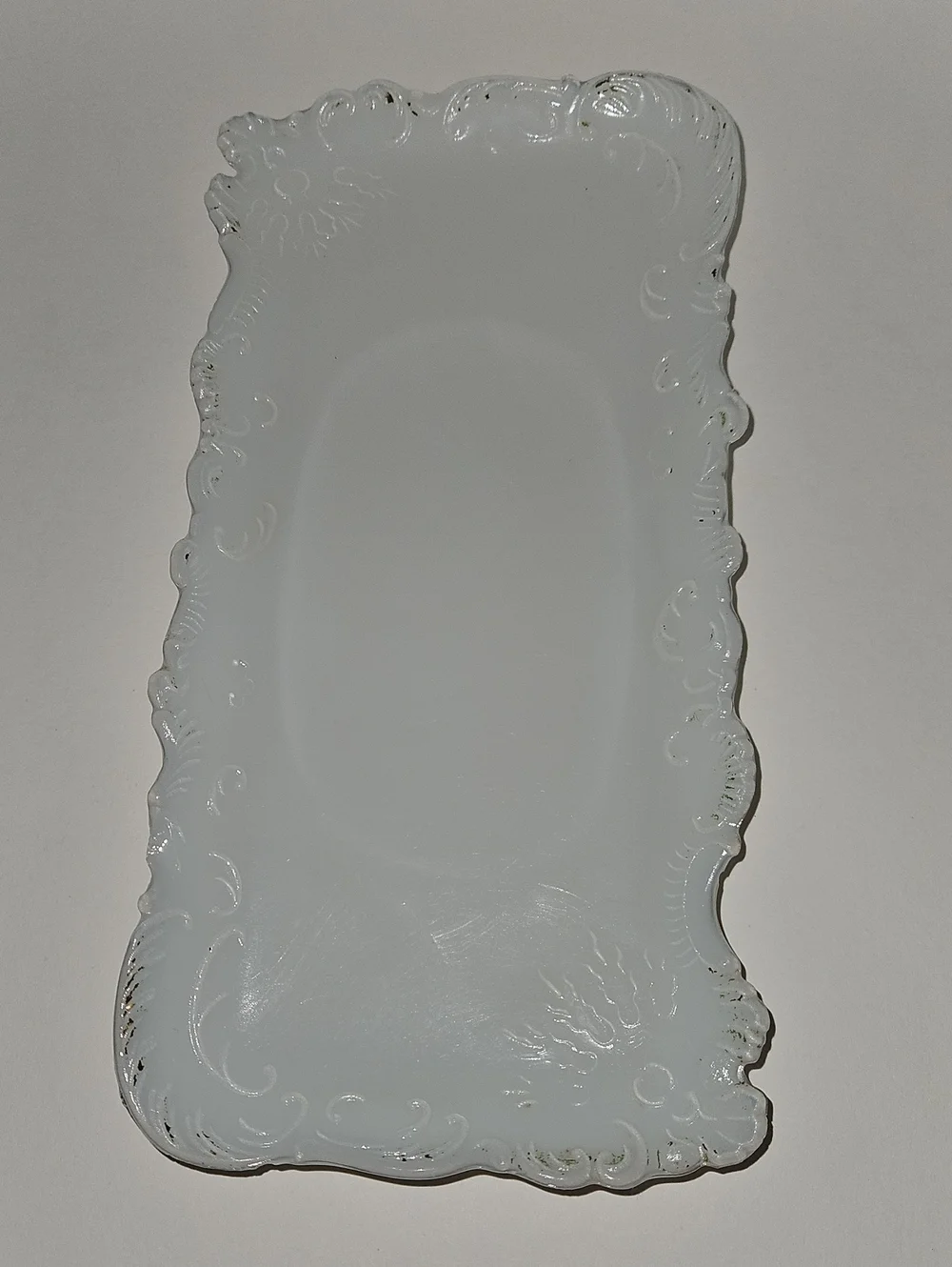 Ornate White Glass Rectangular Serving Tray
